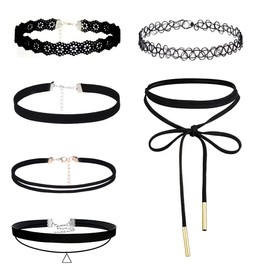 KSJEHW 6 Pieces Choker Necklace for Women Black Choker Necklace Set Black Lace Tattoo Velvet Choker for Women Teen Girls
