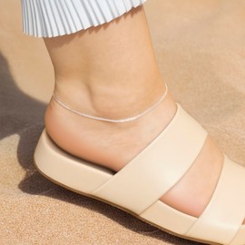 Amberta Italian Sterling Silver Anklet for Women 925 | Adjustable Ankle Bracelets for Women Beaded Heart Summer Jewellery: Chain Multilayer