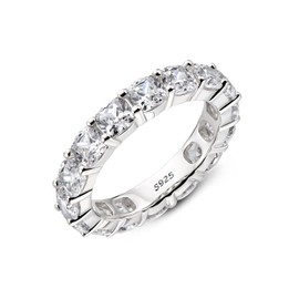 AINUOSHI 925 Sterling Silver Eternity Ring 4 * 4mm Cushion Cut Cubic Zirconia Jewellery Eternity Engagement Ring