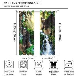 Kazynee Nature Forest Wildlife Eagle Ultra Soft Premier Blackout Curtains,Flying Bald EagleThermal Insulated Bedroom Noise Reducing Patio Door Grommet Top,2 Panels 63L x 21W