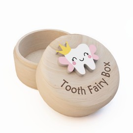 Tooth Fairy Box for Girls, Cute Carved Wooden Box with 3D Tooth, Stores Lost Teeth for Kids, Souvenir Dropped Tooth Keepsake Storage Box Gift for Little Girl（P-Wings-T）