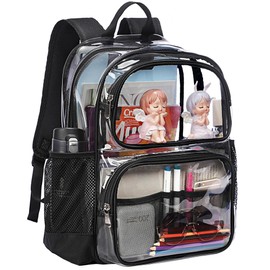 GiMiUiTo Clear Backpack Heavy Duty,17'' Transparent Bag See Through Backpack for College Work Travel Security,Black