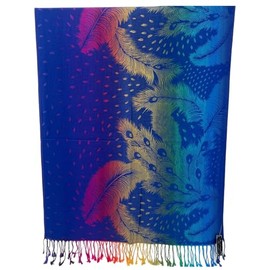 Velurie Women Summer Pashmina Large Long Scarf Lightweight Beach Shawl Wrap Cozy Elegance Comfort (Peacock Feather, Blue Rainbow - JB418-11)