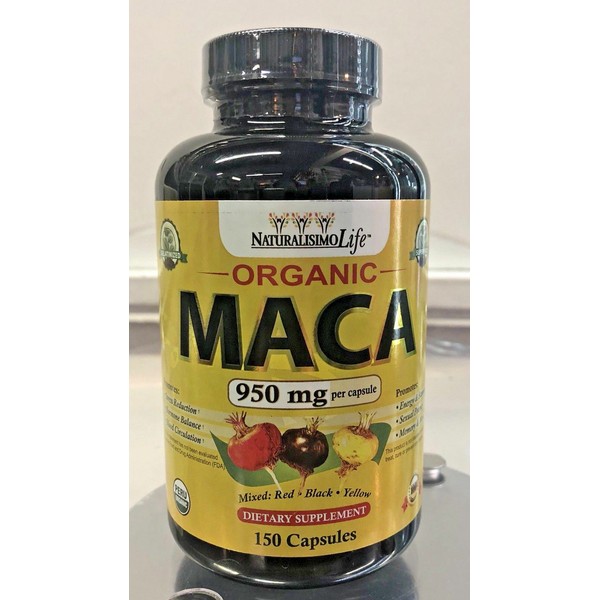 New Organic Maca Root 950 Mg per Capsules Red Black Yellow Maca150 Capsulas Peru