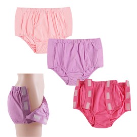 Paquete de 3 ropa interior de algodón poscirugía para mujeres, adaptables para discapacitados, calzoncillos rasgados, calzoncillos reutilizables para incontinencia