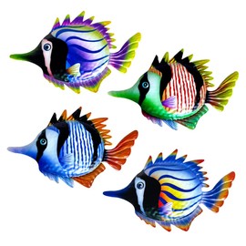 Hopbucan 4Pcs Metal Fish Garden Crafts Wall Decor Iron Art Office Porch Bedroom Balcony Hanging Ornaments Indoor Outdoor Decor