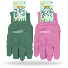 AKH® Kids Cotton Gardening Gloves with PVC Grip Dots | One Size 3+ Years | Kid's Gloves with Colourful Garden Characters Design (Both Colours 1 Each)