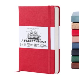 BEECHMORE BOOKS Sketch Book, A5, 5.8 x 8.3 inch Blank Sketchbook for Drawing, Paint and Draw, 156 Pages Thick Paper 160gsm, Hardcover Leather Art Notebook, Boxed for Gifts