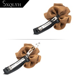 SXQLYH Flower Hair Clip Satin, Flower Women's Hair Clips Asymmetrical, Women Hair Bows Hair Clips French Hair Clips Romantic Flower Hair Clip, Satin Hair Accessories (Brown)