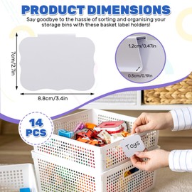 LELE LIFE 14pcs Labels for Storage Bins Clip On, Removable and Reusable Basket Labels Chalkboard Labels for Organizing Fabric Cubes Pantry Baskets Tags (White)