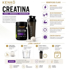 Kenkō Vitamins | Creatina Monohidratada Pura 99.5% · 5 g por Toma | Sin Azúcares · Sin Saborizantes · 0 Calorías · 60 Porciones | 300 g