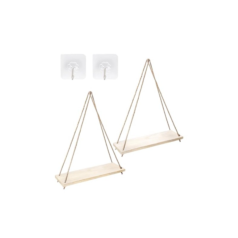 Wood Hanging Shelves for Wall, Set of 2 Boho Shelf,