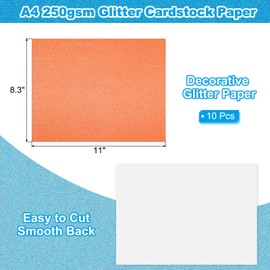 PATIKIL 10 Sheets Orange Glitter Cardstock 8.5 x 11 in, Glitter Card Stock Paper Rectangle Premium Sparkly Paper Craft Cardstock Paper 250gsm for Scrapbook Card DIY Art Wedding Party