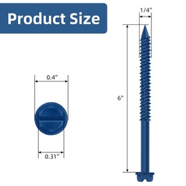 Etauwe 1/4" x 6" Blue Hex Head Concrete Screw Anchor Kit for Anchoring to Masonry, Block or Brick, 50 PCS