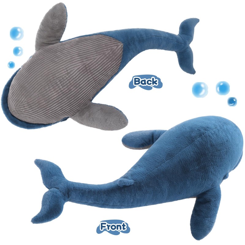 Tezituor 43.3 inch Giant Whale Stuffed Animal, Large Realistic Blue