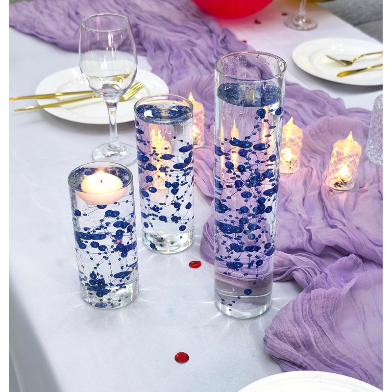 50 Pcs Pearl String for Floating Candles Centerpiece, Blue Faux