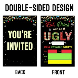 LyoGao Ugly Sweater Christmas Party Invitations - Ugly Christmas Sweater Party for Xmas Winter Holiday - Christmas Dinner Invitations Fill in Invites Cards With Envelopes (20 Pack)