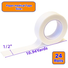 NBLEISHI Hypoallergenic Soft Paper Medical Tape Rolls, 1/2”X10.94Yards, Self Adhesive Surgical Tape, Breathable and Medical Grade, Perfect for Sensitive Skin Wound Care, 24Rolls Individually Pack