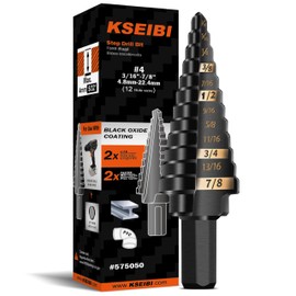 KSEIBI #4 HSS Step Drill Bit Set 3/16-7/8" with 3/8 Shank - Black Oxide Finish for Metal, Wood, Plastic Drilling - Durable, Precision Multi-Sized Bits with 3-Flat Shank 575050