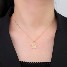 LIKGREAT Pentagram Star Necklace for Women Shiny Crystal Pentacle Witchcraft Pendant Holloween Charm Stainless Steel Jewellery (gold tone)