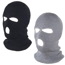2 Pieces 3-Hole Knitted Full Face Cover Ski Mask, Winter Balaclava Warm Knit Full Face Mask for Outdoor Sports, Black+grey, One Size