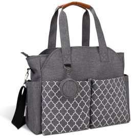 Moclever Diaper Bag Tote Baby Diaper Bag w/14 Pockets 2 Burp Cloths, Multifunctional Diaper Changing Tote Bag w/Adjustable Messenger Strap Pacifier Case Diaper Shoulder Bags for Mom Dad-Grey