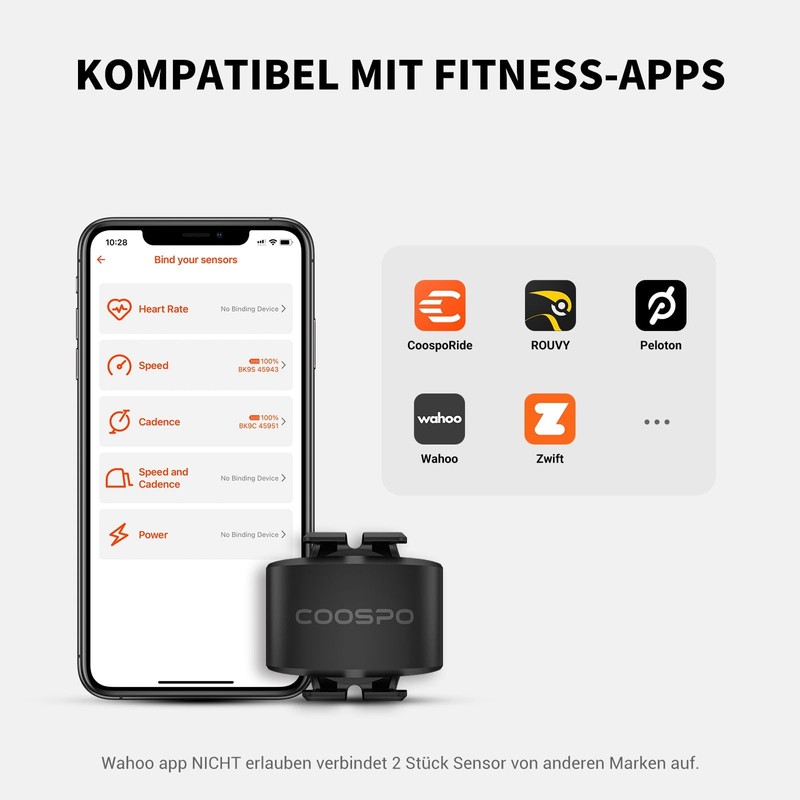 COOSPO BK9C Cadence Sensor Bluetooth 5.0 ANT+, Wireless Bicycle Speed