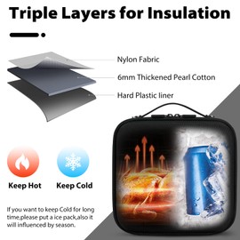 Insulated Cooler Bag for Children Adults, Small Lunch Bag, Triple Layers Insulation, Keep Warm, Cold, Portable Lunch Bag for Work, Travel, Office, Picnic, Black