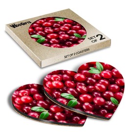 2 x Heart Coasters - Juicy Red Cranberry Fruit Nature Cork Backed MDF Glossy Tea Coffee Accessory #52998