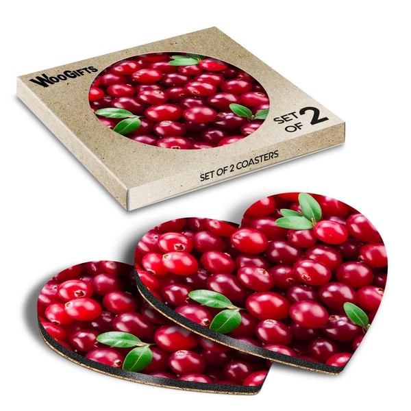2 x Heart Coasters - Juicy Red Cranberry Fruit Nature