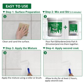 NADAMOO Tub and Tile Refinishing Kit White, Without Tools, 500g/17 oz Emulsion and 10g Hardener