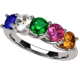 Central Diamond Center Lucita Mothers Ring 1 to 6 Stones in - Platinum Plated Silver - 1 to 5 Birthstones - Size 7