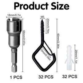 Raxfekro Set of 32 Stainless Steel Screw Hooks, Hooks for Screwing Set with Fuse, Black Hook Screw Set, Ceiling Hooks for Hanging Potted Plants, Decorative Lamps, Hanging Baskets, etc