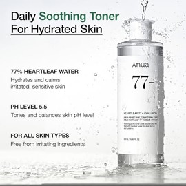 Anua Heartleaf 77 Tónico Calmante I pH 5.5 Cuidado de Problemas, Piel Calmante, Refrescante, Hidratante, Purificante, Libre de Crueldad, Vegano, (250m