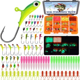Dovesun Ice Fishing Jigs Kit 87pcs, Ice Fishing Lures Glow in The Dark Ice Jigs with Adjustable Ice Fishing Gear for Panfish Crappie Walleye Jigs Set