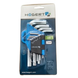 Högert Technik Hex Key Set Long, 9 Pieces, Multicoloured, S2 Steel - Ball Sound Ending, Colour Coded for Quick Size Identification, DIN ISO 911 Standard