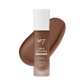 No7 Lift & Luminate Triple Action Serum Foundation - Liquid Makeup with SPF 15 for a Dewy, Glowy Base - Radiant Formula for Mature Skin - Walnut (30ml)