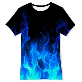 SunFocus Flame T Shirts Boys Size 8-9 Novelty Black Blue Fire Shirts for Kids Girls 3D Graphic Shirts Tees Cool Funny Short Sleeve T Shirts