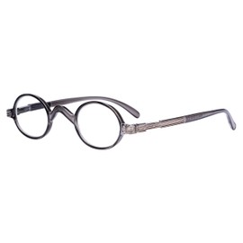 Eyekepper Small Oval Round Reading Glasses Vintage Mini Reader Eyeglasses for Men Women Reading with Spring Hinges Grey Frame +4.00
