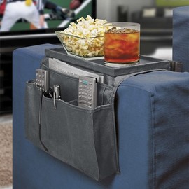 JIAHG Organizer per Bracciolo del Divano, Vassoio Appendibile per Sedia, Borsa per Libri, Riviste, Cellulare e Telecomando