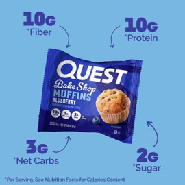 Quest Bake Shop, Blueberry Muffins, 10g Protein, 3g Net Carbs, 3g Sugar, 8 Count