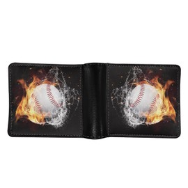 Coldinair Fire Water Baseball Print Mens Wallet RFID Blocking PU Leather Slim Bifold Wallets