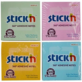 Hopax Stickn Repositionable 360 Notes 76x76mm Assorted PK12,21792
