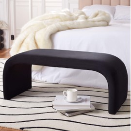 SAFAVIEH Home Collection Tenko Modern Black Velvet Bench (Fully Assembled) BCH1300B