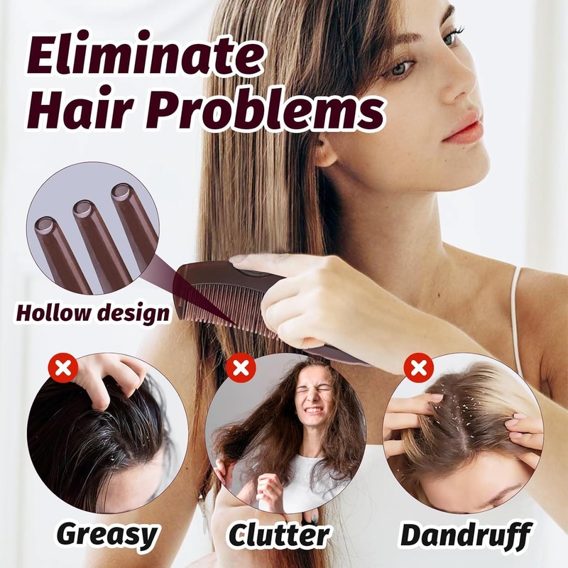 Heyumybit Dandruff Comb,2 Pcs Hollow Tooth Comb for Dandruff Removal,Pressable