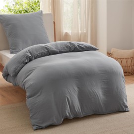 BEDSURE Bed Linen 135 x 200 cm 2-Piece Grey - Soft Prewashed Oeko-Tex Polyester Microfibre Bed Linen Set, 1 Duvet Cover 135 x 200 cm with Zip and 1 Pillowcase 80 x 80 cm