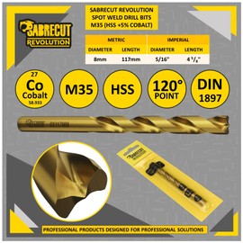 1 x SabreCut SCCSD08117 8mm x 117mm HSS Cobalt M35 High Performance Long Life Spot Weld Drill Welder Remover Cutter Drill Bit with Self Cantering Tip for Separating Spot Welded Panels