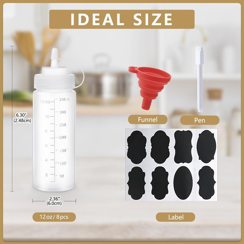 Belinlen 8 Pack 12 oz Plastic Squeeze Squirt Condiment Bottles