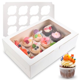 BTSD-home 6 Stück Cupcake Box Muffin Transportbox mit Fenster Kuchen Transportbox für 12 Cupcakes oder Salat Käse mit Band (Weiße 35.1 x 24.1 x 10.1 cm)