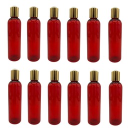 Natural Farms 4 oz Red Cosmo Plastic Bottles -12 Pack Empty Bottle Refillable - BPA Free - Essential Oils - Aromatherapy | Gold Disc Caps - Made in the USA